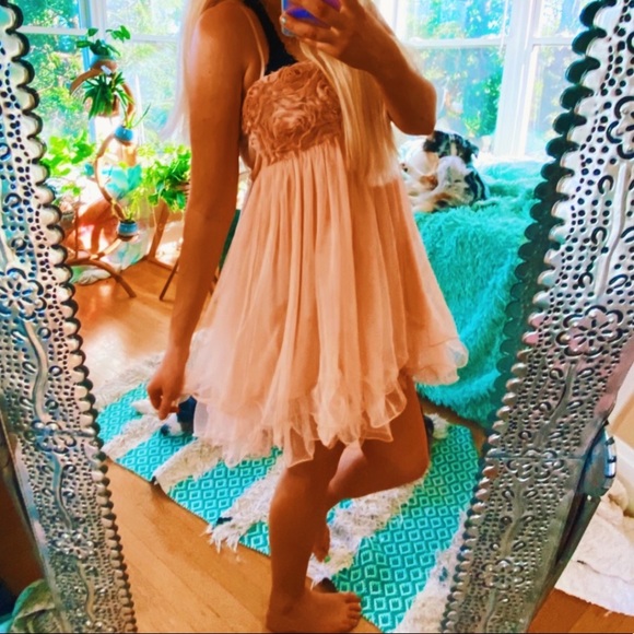 Dresses & Skirts - Champagne Pink Rose Babydoll Tool Flowy Dress